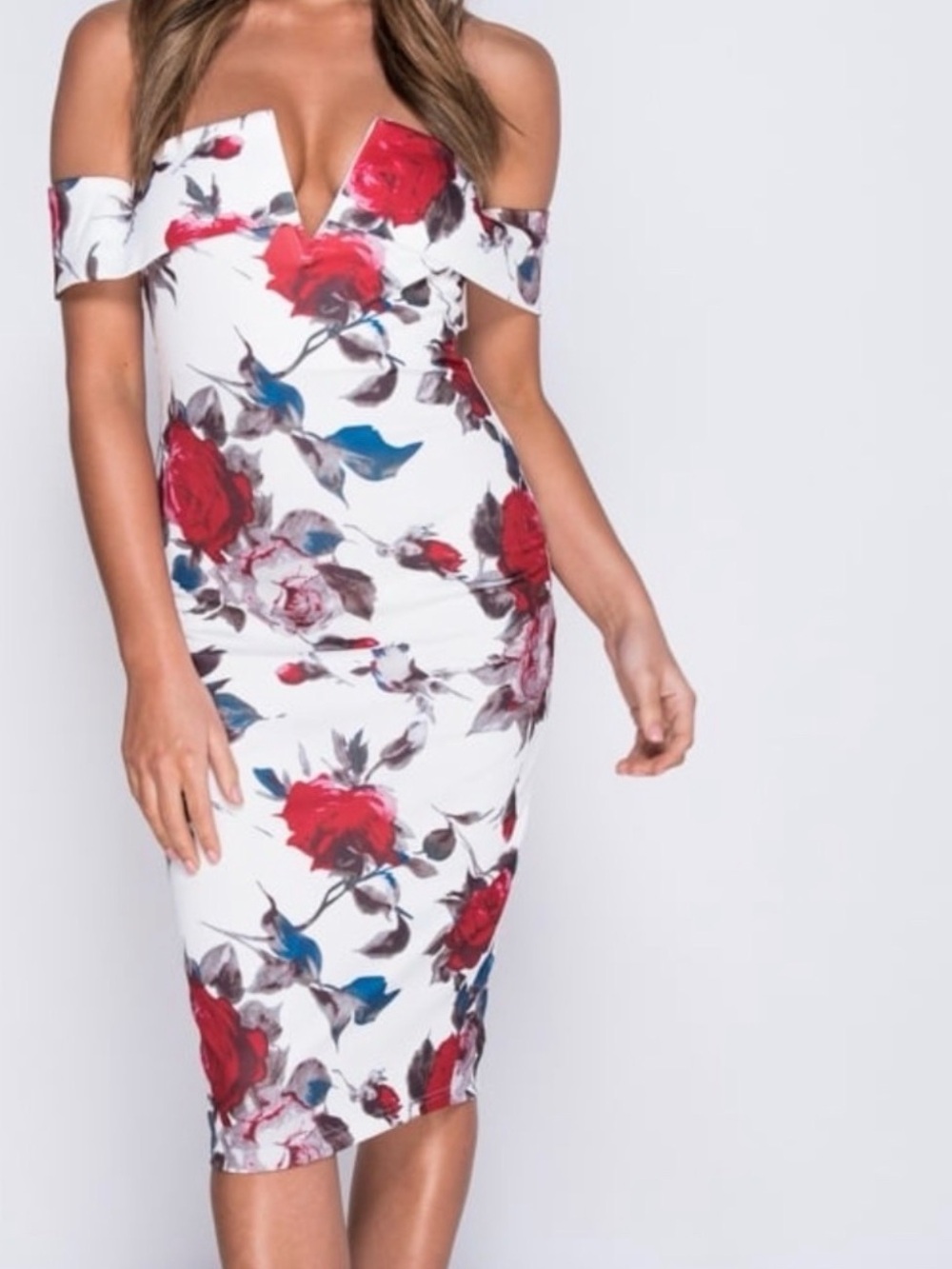 Floral Off the Shoulder Midi Dress